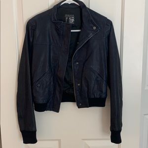 Theory x Barney’s New York Navy leather jacket